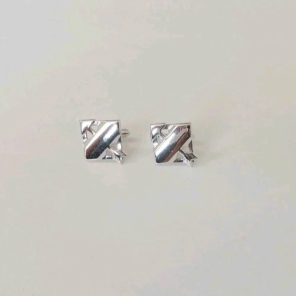 VTG Silver Tone Cutout Arrow Cufflinks Square MCM Modernist Men's Jewelry Retro